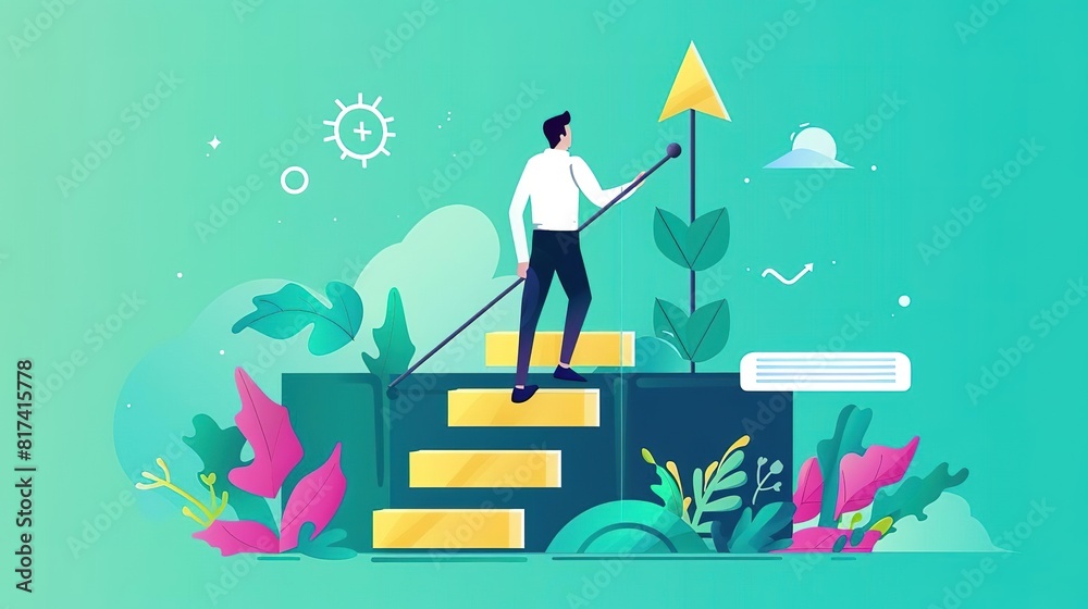 Fototapeta premium A man climbs the corporate ladder to success