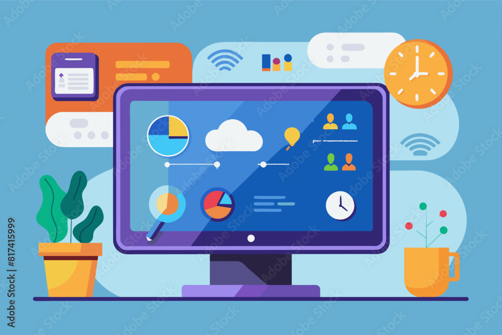 Flat design concept of business analytics with graphs, charts, and magnifying glass on a desk. Flat design concept of business analytics with graphs, charts, and magnifying glass on a desk.
