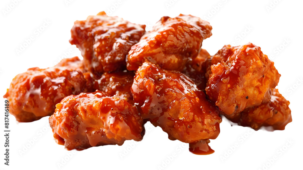 Ultra-HD macro shot of boneless buffalo wings drizzled with tangy sauce, transparent background Ultra-HD macro shot of boneless buffalo wings drizzled with tangy sauce, transparent background