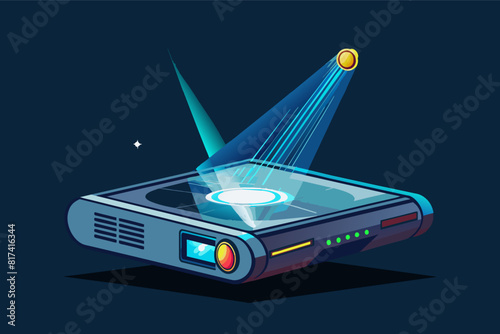 An illustration of a projector emitting light.
