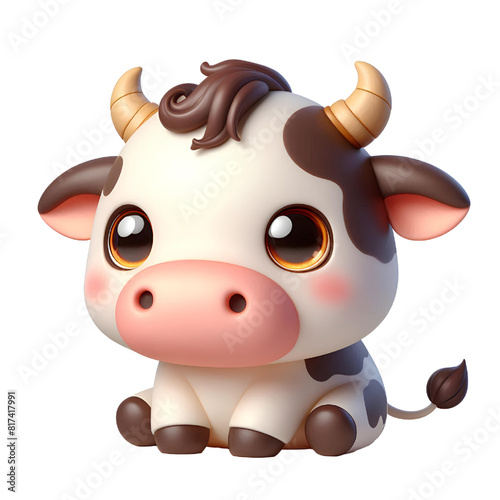 3D CUTE Bos primigenius taurus cow Isolated on white background