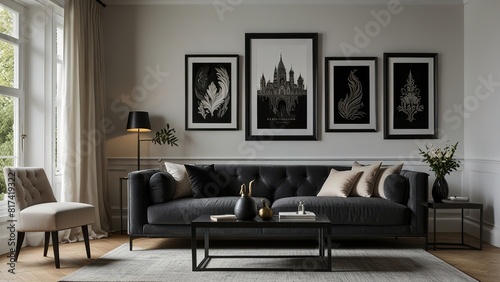 black picture frame on white living room wall © Octavio