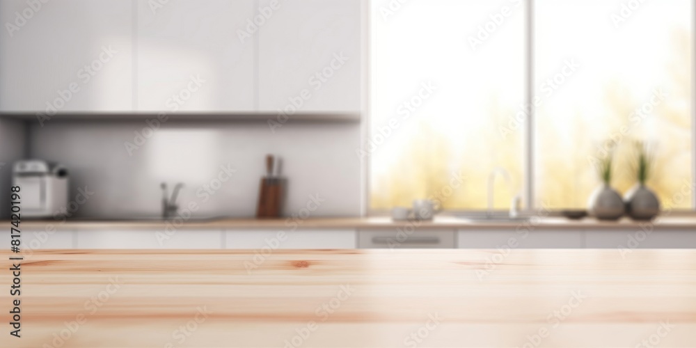 maple wood counter, table top. Include blur kitchen, light from window. Modern interior design in perspective. Empty space with wooden texture pattern at surface for background maple wood counter, table top. Include blur kitchen, light from window. Modern interior design in perspective. Empty space with wooden texture pattern at surface for background