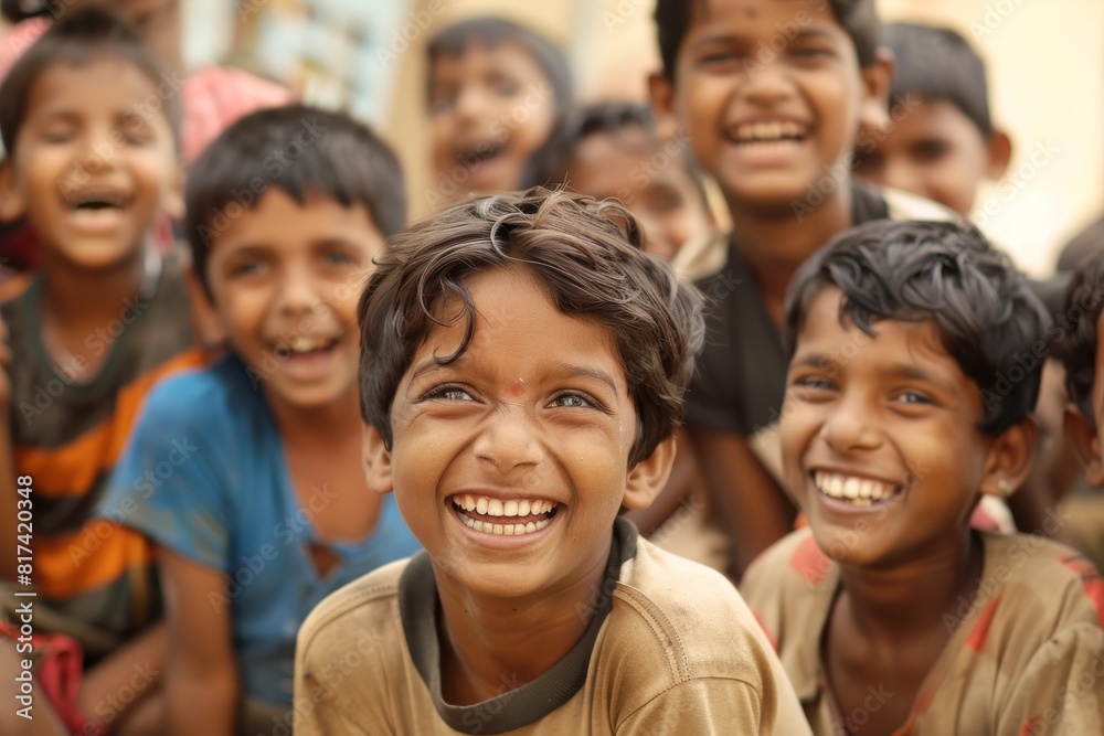 A group of indian school children smiling at the camera. India. A group of indian school children smiling at the camera. India.