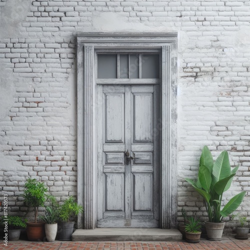 Image of a Grey Door and Brick Wall