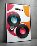 Poster mockup 3d música vinilos altavoces y colores