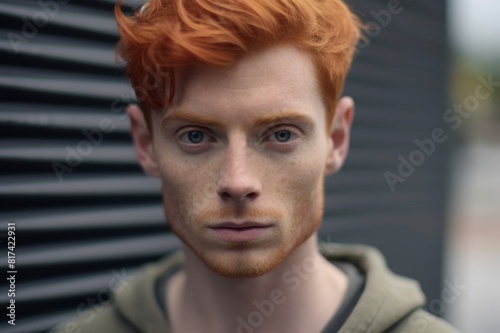 outdoor portrait of the young shirtless redhead man