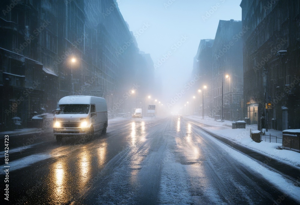'weather bad road conditions snowstorm city car snow slow rain way street windscreen headlamp perspective travel day business winter storm traffic accident tire ice wheel wiper rainy'