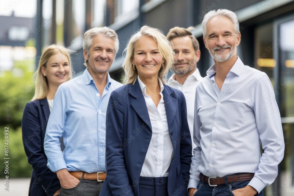 business, people and teamwork concept - group of smiling businesspeople standing in office