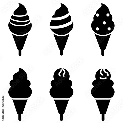A Set of 9pcs Ice Cream Icons Silhouette Design with white Background and Vector Illustration on white background