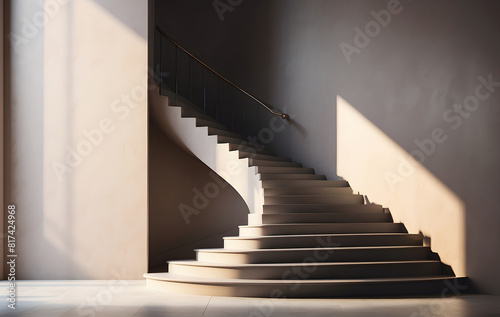 An ascending staircase casts a skyward shadow, symbolizing business growth, success, and future opportunities