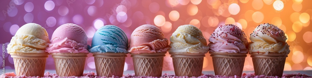 Ice cream with a beautiful soft pastel pink colored background.