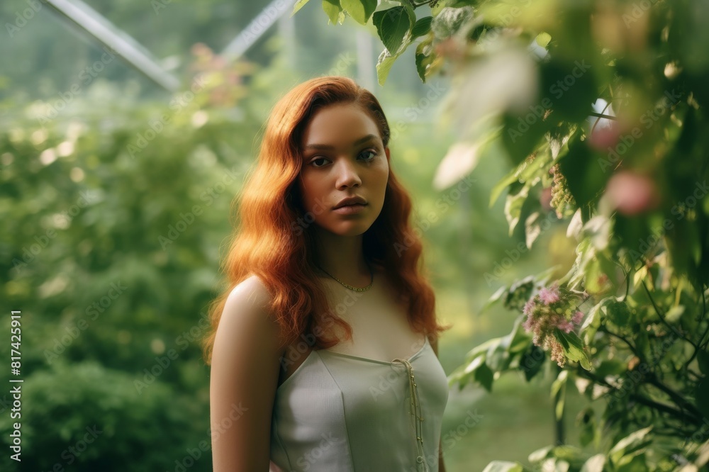 portrait of a young woman in a garden portrait of a young woman in a garden