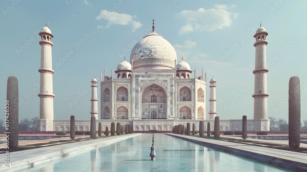 Naklejka premium Majestic Islamic Architectural Landmark Reflected in Serene Pool