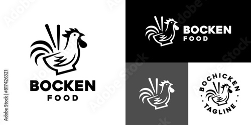 Vector design template of rooster logo combined with a bowl. Food, restaurants, ramen, animals. Icon symbol EPS 10.