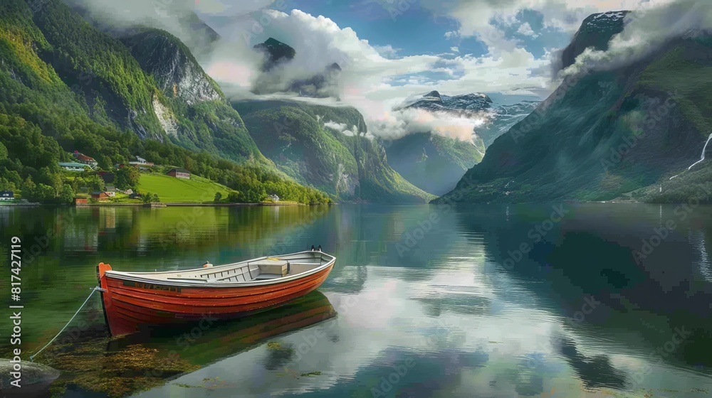 Norway view, Travel and fithing on the lake. Boat