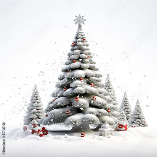 3D simple and modern of Christmas tree and snow, which can be use as your design Christmas greetings card reference.