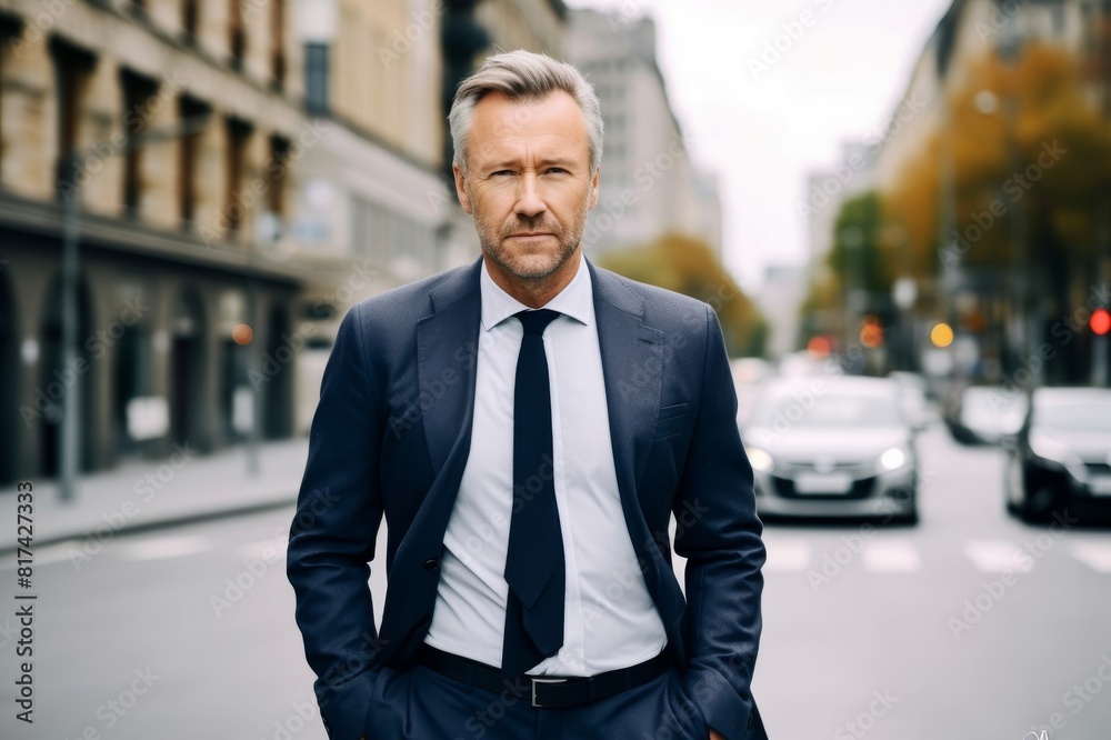 portrait of confident mature businessman walking on street in city portrait of confident mature businessman walking on street in city