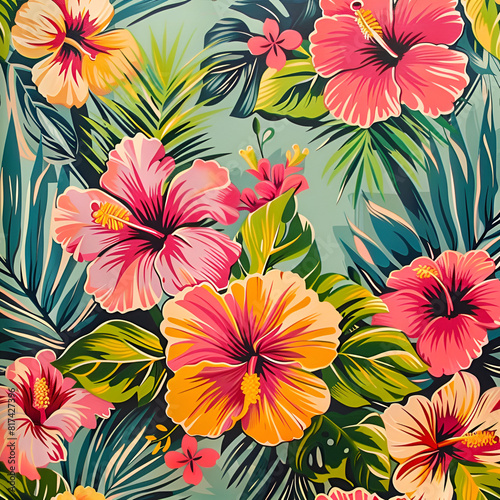 Floral Print on a Hawaiian Style Background