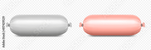 Vector 3d Realistic Blank Polyethylene Sausage Packaging. Design Template for Mockup, Closeup, Isolated, Front View