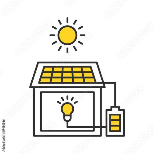 発電した電力を蓄電池にたくわえる　非常時に電気を使う家のイラスト