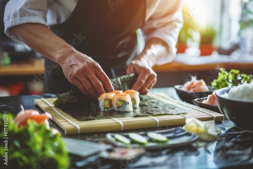 chef preparing sushi food