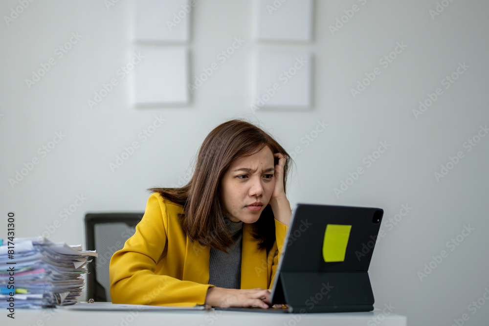 She is holding her head and she is in a state of exhaustion She is holding her head and she is in a state of exhaustion