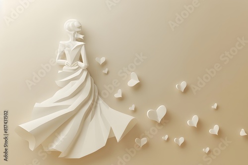 Pregnant woman in long dress touching her belly with heart minimalist 3d illustration pastel color paper art for happy pregnancy