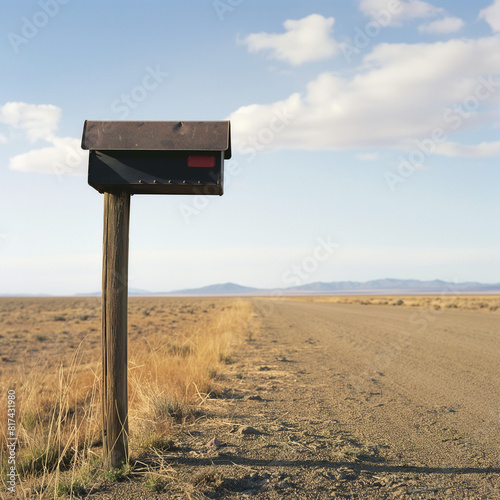 砂漠にぽつんと立つメールボックス。