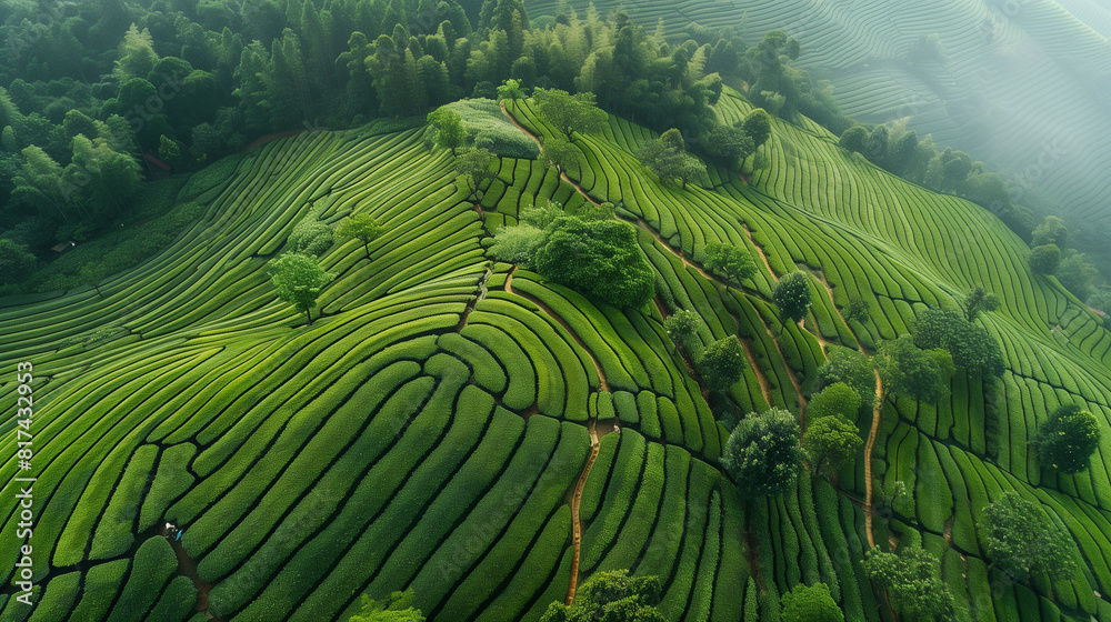 Fototapeta premium tea plantation, beautiful green landscape wallpaper