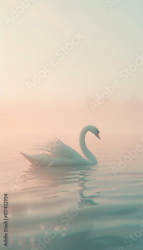 Craft a close-up shot of a swan gliding gracefully on a tranquil lake  capturing the subtle ripples in the water and the fine details of its feathery plumage Enhance the image with a photorealistic ap