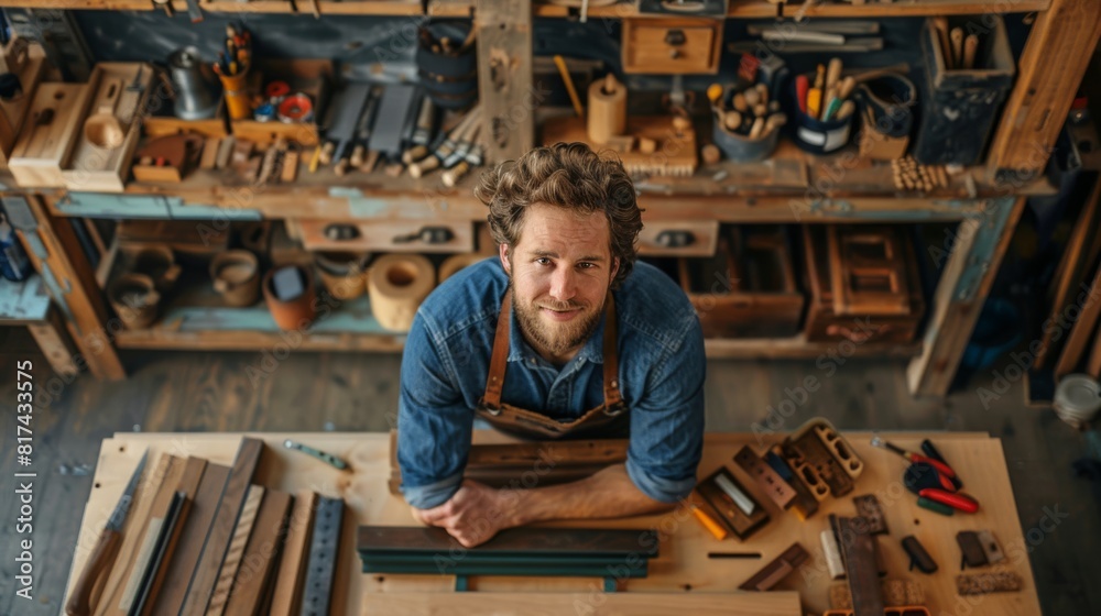 Wood designer working in workshop Wood designer working in workshop