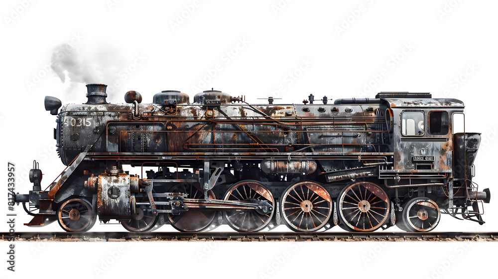 Craft an evocative image featuring an old locomotive, png