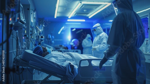 Intensive care unit with patient under medical supervision photo