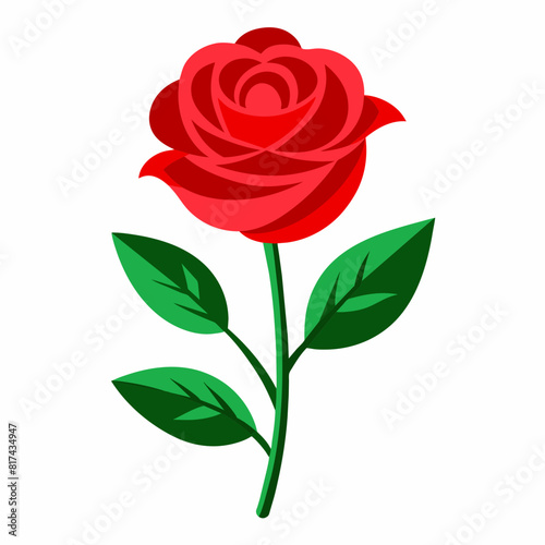 a high-resolution vector art illustration of minimal red rose flower leaves on a solid white background