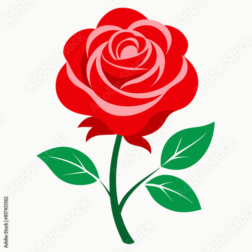 a high-resolution vector art illustration of minimal red rose flower leaves on a solid white background © CreativeDesigns