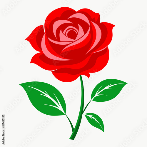 a high-resolution vector art illustration of minimal red rose flower leaves on a solid white background
