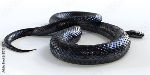 Sinuous black serpent on clean white background.
