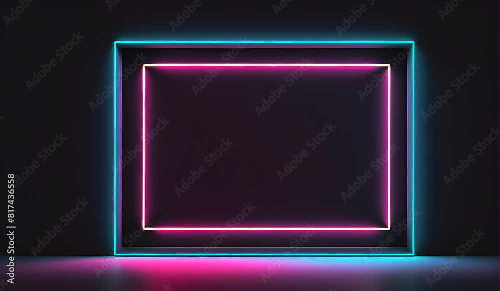 Neon Frame and Palm: A Modern Minimalist Approach with Dark Background Neon Frame and Palm: A Modern Minimalist Approach with Dark Background