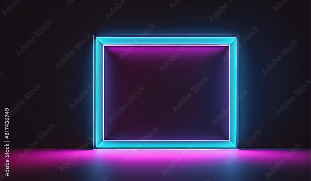 Neon Frame and Palm: A Modern Minimalist Approach with Dark Background Neon Frame and Palm: A Modern Minimalist Approach with Dark Background
