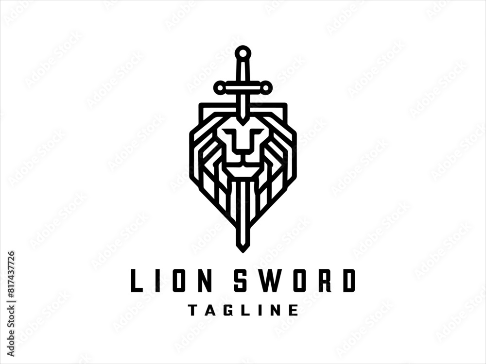 Lion Sword Logo Design Icon Symbol Vector Template Lion Sword Logo Design Icon Symbol Vector Template