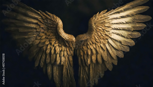 Spread wings, bird feathers, angel, flapping wings, painting, mythology, close-up, design, illustration