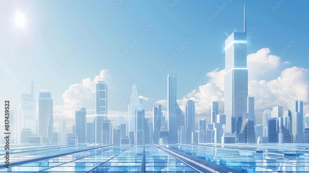 A futuristic city skyline with sleek skyscrapers incorporating integrated energy storage solutions, featuring blank space for text or graphics in the foreground A futuristic city skyline with sleek skyscrapers incorporating integrated energy storage solutions, featuring blank space for text or graphics in the foreground