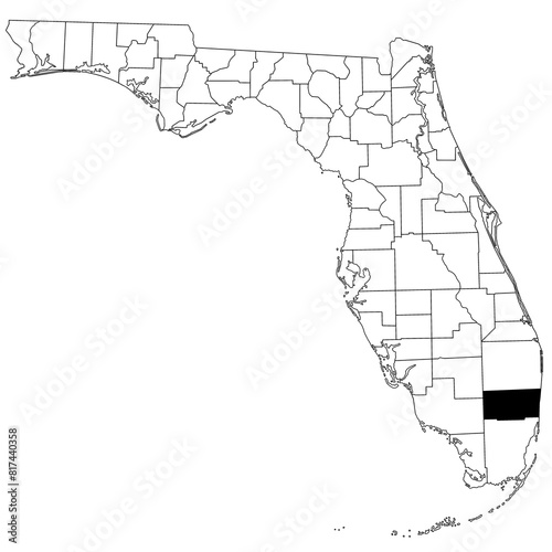 Map of Broward County in Florida state on white background. single County map highlighted by black colour on Florida map. UNITED STATES, US photo