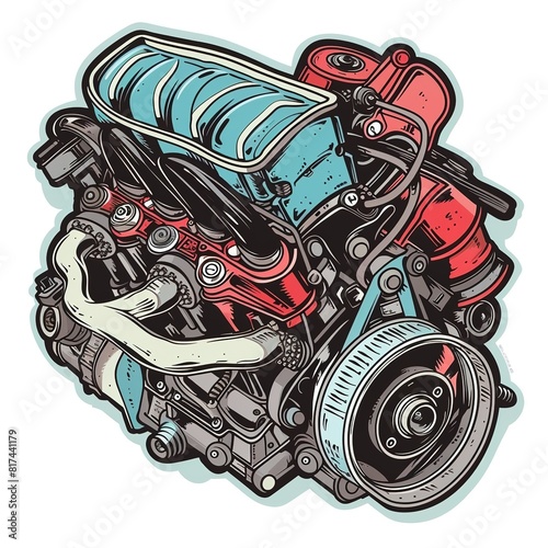 Cylinder head combustion engine isolated on white background, Sticker, Cheerful, Bold Colors, Street Art, Contour, , White Background, Detailed 