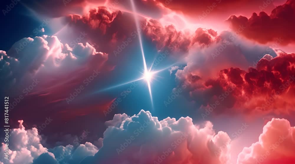Vibrant blue and red fractal clouds floating in a mesmerizing digital sky Vibrant blue and red fractal clouds floating in a mesmerizing digital sky