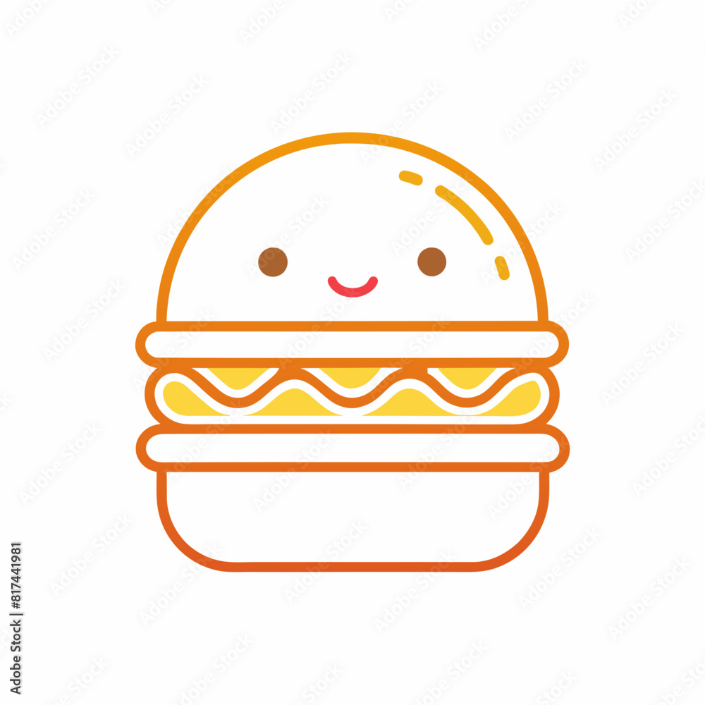 Burger with a simple line drawing of a smiling face Burger with a simple line drawing of a smiling face