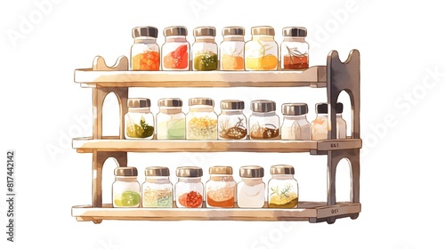 colored spices rack isolated on white background. Spice Rack Isolated on White Background Light Watercolor photo