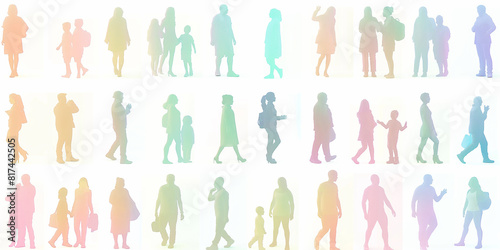Rainbow colored silhouette of diverse group of people