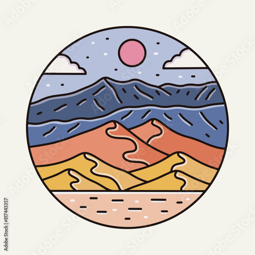 Great Sand Dunes National Park mono line art vector for t shirt, print, sticker, badge illustration